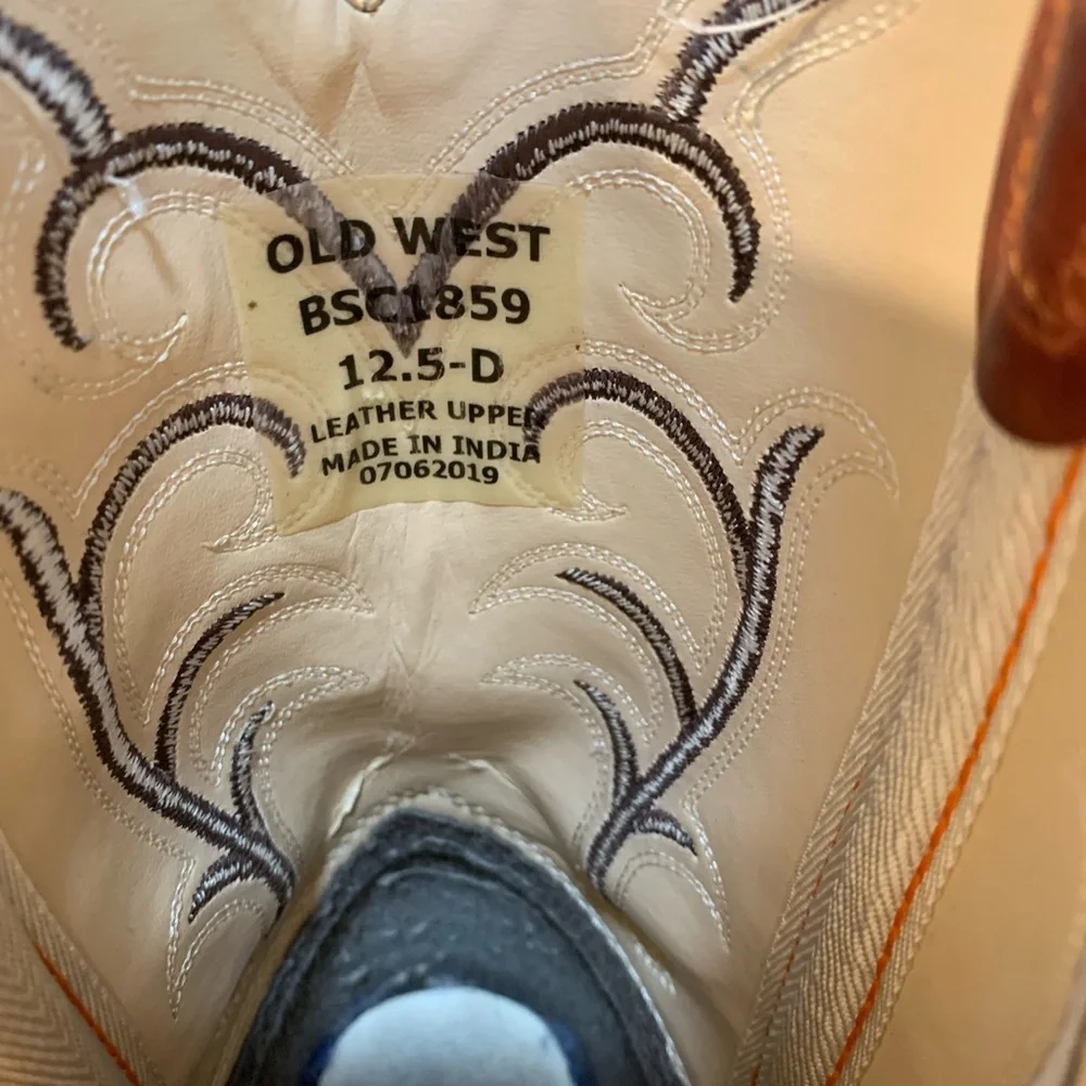 Old West Boys Square Toe Boots Brown Size 12.5- D Leather Western Casual Rodeo